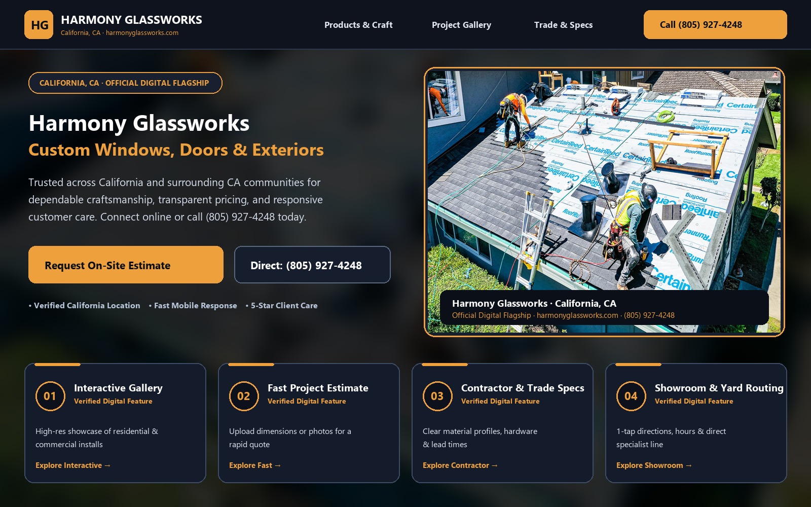 Proposed Harmony Glassworks homepage preview